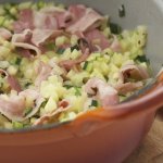 Aardappelrisotto met courgette en spek